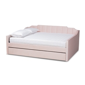 Baxton Studio Lennon Modern and Contemporary Pink Velvet Fabric Upholstered Full Size Daybed with Trundle